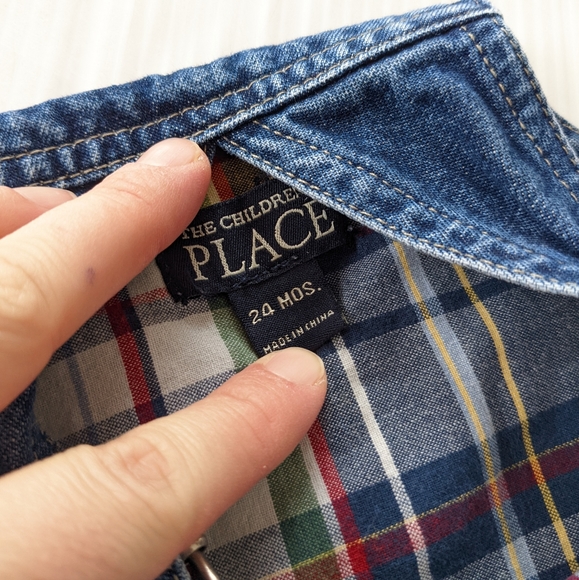 CHILDREN'S PLACE toddler boy plaid lined bib Overalls Shortalls - Picture 3 of 10